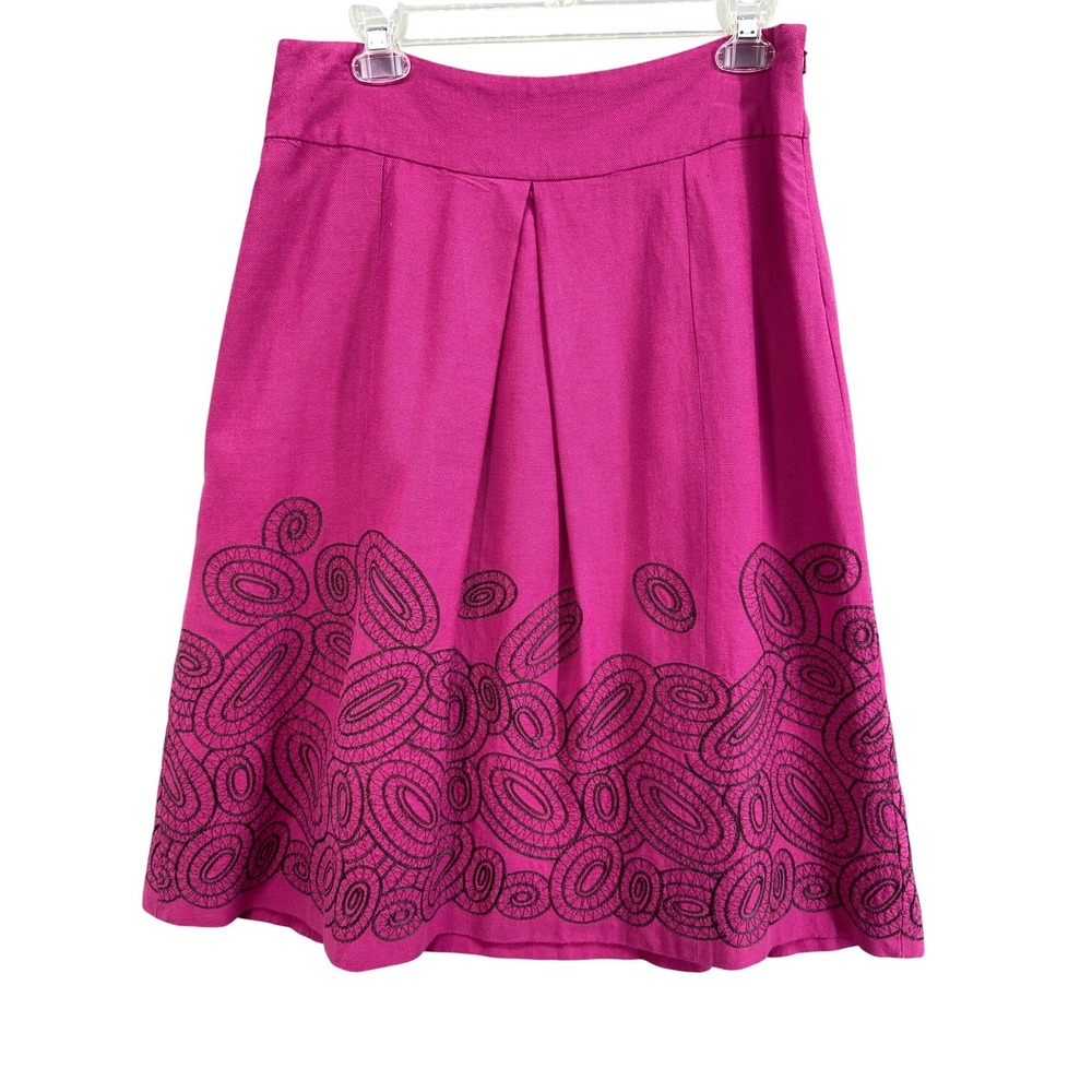 Nic + Zoe Skirt Women Sz 8 Pink‎ Geometric Embroidered Pleated Midi Lined